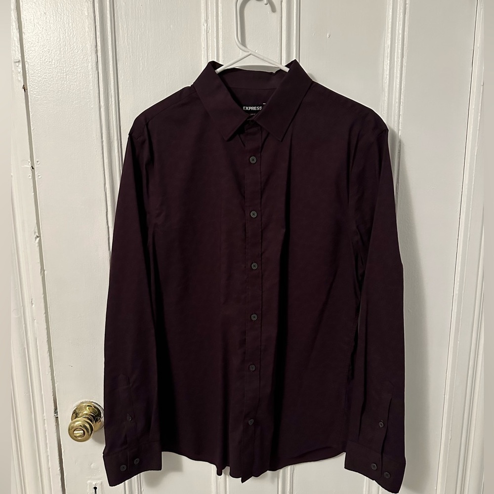 Express Men's Medium Burgundy Dress Shirt With Design